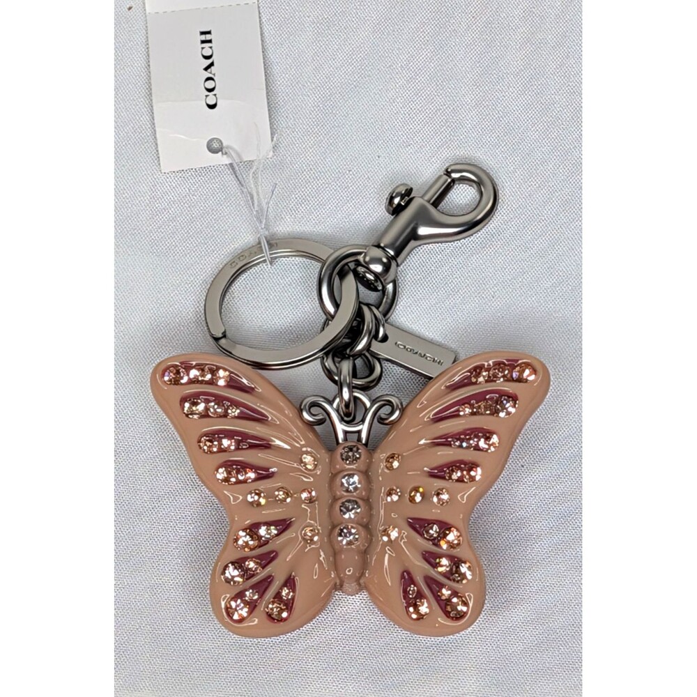 NWT Coach Butterfly Bag Charm CCD44 Silver/Blush/Rhinestones